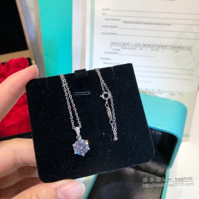Tiffany純銀飾品 蒂芙尼女士專櫃爆款925純銀電鍍18k鉑金六爪高碳鑽項鏈 Tiffany純銀鎖骨鏈  zgt1733